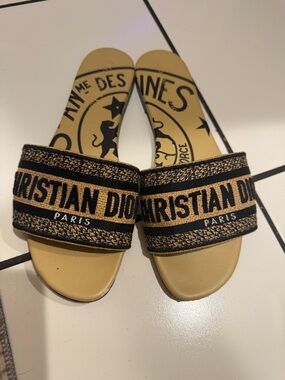 Dior Beige and Black Christian Dior Paris Slide Sandals